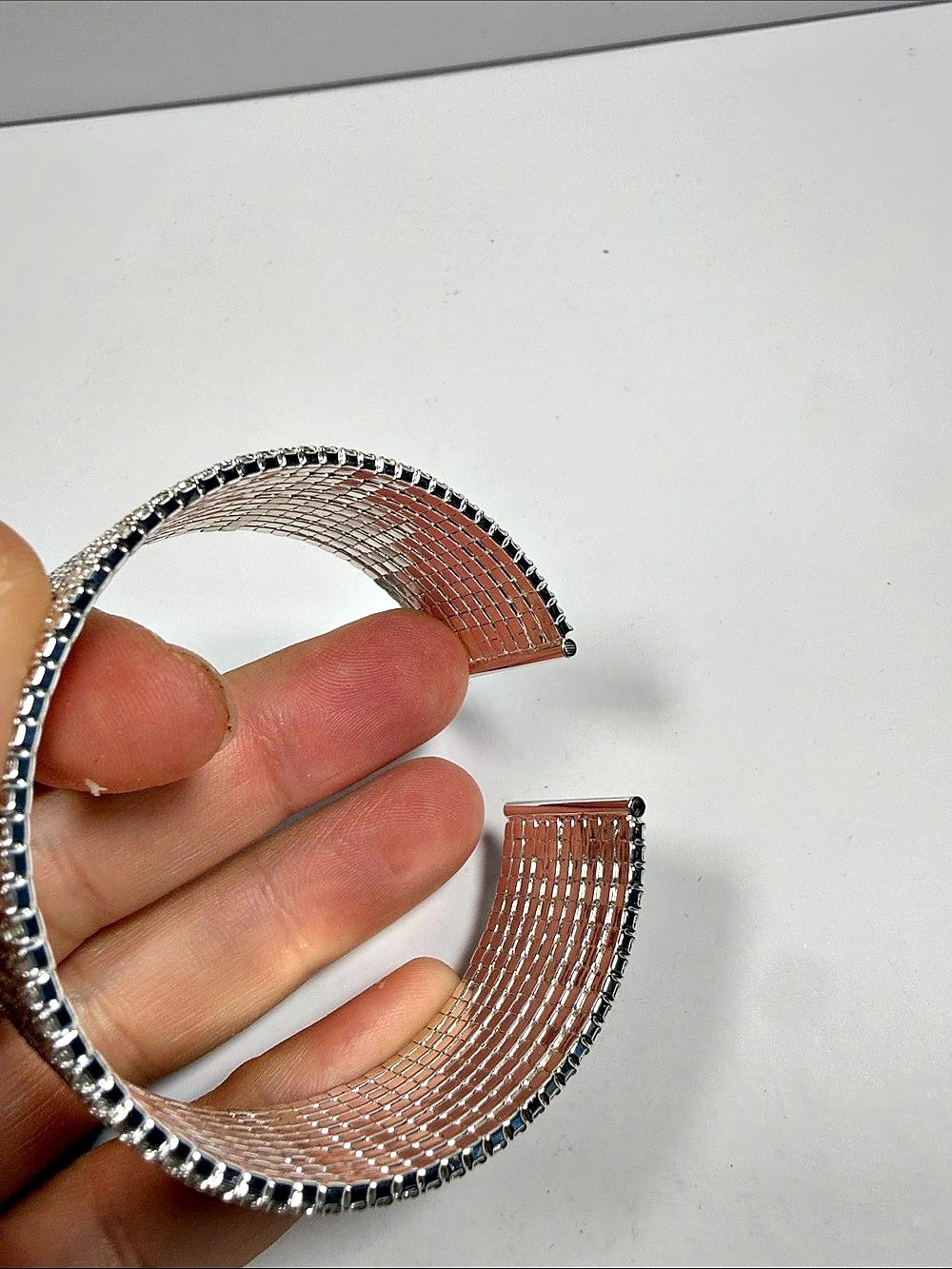 Silver Rhinestone Mesh Cuff Bracelet - Picture 3 of 3